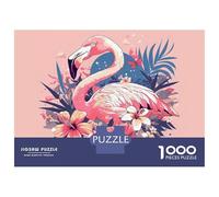 Rompecabezas De 1000 Piezas para Adolescentes Pink Flamingo with Tropical Flowers Rompecabezas para Adultos Juego De Ingenio Decoración 38x26cm/1000pcs