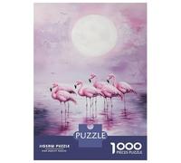 Rompecabezas De 1000 Piezas para Adolescentes Pink Flamingos at Moonlight Rompecabezas Juegos Relajantes Decoración De Pared Regalos para Amigos Y Familiares 52x38cm/1000pcs
