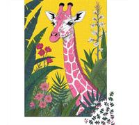 Rompecabezas De 1000 Piezas para Adolescentes Pink Giraffe Illustration Art Print Rompecabezas para Adultos Juegos Familiares Mejora La Memoria Cumpleaños Y Navidad 38x26cm/1000pcs