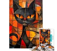 Rompecabezas de 1000 Piezas para Adolescentes Pintura Abstracta de un Gato Negro difícil y desafiante Decoración Juegos educativos para Mayores de 14 años 38x26cm