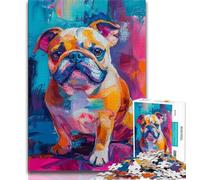 Rompecabezas de 1000 Piezas para Adolescentes, Pintura al óleo de Bulldog francés, Juguete Educativo antiestrés, Regalo para Amigos y Familiares (tamaño 38x26cm)