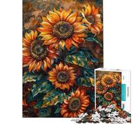 Rompecabezas de 1000 Piezas para Adolescentes Pintura al óleo de Girasoles Rompecabezas para Adultos Juguete decoración de Pared Juego difícil y desafiante Regalos (tamaño 38x26cm)
