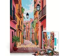 Rompecabezas de 1000 Piezas para Adolescentes Pintura callejera de Barcelona,Arte de Bordes precisos,resolución de Problemas,Juego Divertido y Acogedor,exhibición de Arte navideño (38x52cm)