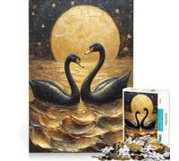 Rompecabezas de 1000 Piezas para Adolescentes: Pintura Cisnes Negros bajo la Luna Dorada, Juegos educativos, Entrena tu Cerebro y Tus Manos, colección de Artistas, Bellas Artes 38x52cm