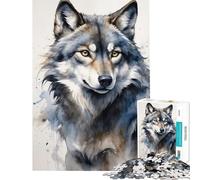 Rompecabezas de 1000 Piezas para Adolescentes Pintura de Acuarela de Lobo Juegos relajantes Juego Educativo Juguete desafiante Regalos de cumpleaños Mejora de la Memoria (tamaño 38x26cm)