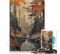 Rompecabezas de 1000 Piezas para Adolescentes Pintura de Arroyo en un Bosque otoñal,Arte de Corte Limpio,Juego Creativo,Juguete,Juego Relajante, (38x26cm)