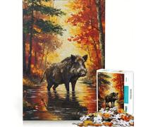 Rompecabezas de 1000 Piezas para Adolescentes Pintura de jabalí en un Bosque otoñal Juego Educativo Interesante para Reducir el estrés colección de Artistas Bellas Artes 50x75cm