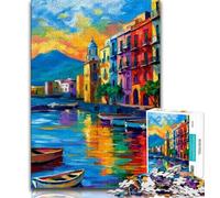 Rompecabezas de 1000 Piezas para Adolescentes: Pintura de la Costa de Nápoles Italia Rompecabezas de 1000 Piezas desafiante y difícil con Piezas aleatorias Que encajan Perfectamente (50x75cm)