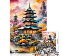 Rompecabezas de 1000 Piezas para Adolescentes Pintura de Pagoda Japonesa Rompecabezas de 1000 Piezas Juguete Educativo Regalo para cumpleaños Carrera de Velocidad Manual (38x52cm)