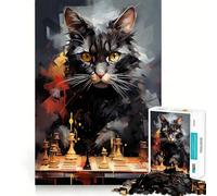 Rompecabezas de 1000 piezas para adolescentes pintura de un maestro del ajedrez con diseño de gato,arte de bordes precisos,entrenamiento mental,juego divertido y tranquilo,regalo de cumpleaños 50x75cm
