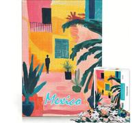 Rompecabezas de 1000 Piezas para Adolescentes Pintura de un Patio Mexicano decoración de Pared Ideal para Pasar el Tiempo en casa Durante Las Vacaciones para Fortalecer el Amor Entre Parejas 38x26cm