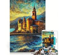 Rompecabezas de 1000 Piezas para Adolescentes: Pintura de un Pueblo costero al Atardecer Juguetes para armar, Que mejoran la Memoria Piezas de Formas aleatorias Que encajan Perfectamente 38x26cm