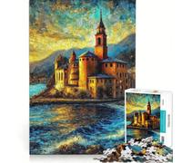 Rompecabezas de 1000 Piezas para Adolescentes: Pintura de un Pueblo costero al Atardecer Juguetes para armar, Que mejoran la Memoria, con Piezas de Formas aleatorias Que encajan Perfectamente 38x52cm