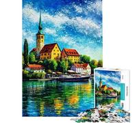 Rompecabezas de 1000 Piezas para Adolescentes Pintura de un Pueblo costero en el Lago Constanza Rompecabezas relajantes para Adolescentes Carrera de Velocidad para cumpleaños y Navidad (50x75cm)