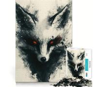 Rompecabezas de 1000 Piezas para Adolescentes Pintura de Zorro Kitsune Negro,Arte de Corte Exacto,Juego para ejercitar la Mente,Juego para Relajarse,Arte navideño para el Tiempo Libre 38x52cm