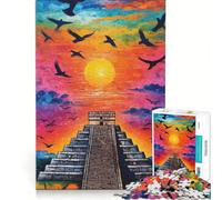 Rompecabezas de 1000 Piezas para Adolescentes: Pirámide de Chichén Itzá al Atardecer, Juegos educativos, Entrena tu Cerebro y Tus Manos, colección de Artistas, Bellas Artes 38x26cm
