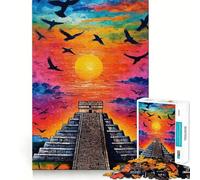 Rompecabezas de 1000 Piezas para Adolescentes Pirámide de Chichén Itzá,Puesta de Sol,Ajuste, Arte,Juego de concentración Mental,Tiempo de Descanso,diversión, (50x75cm)