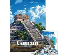 Rompecabezas de 1000 Piezas para Adolescentes Pirámides Mayas de Cancún Rompecabezas para Adultos Juegos Divertidos Vacaciones en casa Matar el Tiempo cumpleaños (Tamaño 38x26cm)