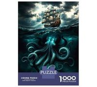 Rompecabezas De 1000 Piezas para Adolescentes Pirate Ship Vs. Giant Squid Rompecabezas para Adultos Juego Práctico Mejora La Memoria Regalo De Cumpleaños, Regalos, 38x26cm/1000pcs