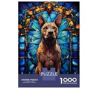 Rompecabezas De 1000 Piezas para Adolescentes Pit Bull Dog Stained Glass Rompecabezas para Adultos Juegos Relajantes Decoración Desafío Educativo 70x50cm/1000pcs