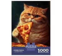 Rompecabezas De 1000 Piezas para Adolescentes Pizza Eating Cat Rompecabezas para Adultos Juegos Familiares Decoración del Hogar Regalos Y Cumpleaños Únicos 52x38cm/1000pcs