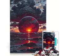 Rompecabezas de 1000 Piezas para Adolescentes Planeta Rojo elevándose sobre el océano Juegos Divertidos para Entrenar la Mente y Las Manos Un Juego de desafío único 50x75cm