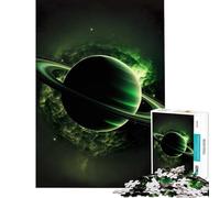 Rompecabezas de 1000 piezas para adolescentes Planeta Saturno en verde Desafío de inteligencia cerebral Juguetes adictivos Juegos relajantes Decoración de pared Excelentes regalos y juguetes (75x50cm)