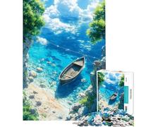 Rompecabezas de 1000 Piezas para Adolescentes Playa de Verano Cala Tranquila con Barco Estilo Anime Rompecabezas para Adultos Juegos Divertidos decoración del hogar cumpleaños