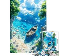 Rompecabezas de 1000 Piezas para Adolescentes Playa de Verano Cala Tranquila con Barco Estilo Anime Juegos Divertidos de análisis y lógica cumpleaños y Navidad (tamaño 38x52cm)
