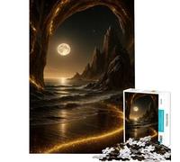 Rompecabezas de 1000 Piezas para Adolescentes Playa mística de Noche con luz Dorada Diversión en casa decoración artística para el hogar Juegos Familiares Apto para Mayores de 14 años (38x26cm)