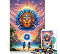Rompecabezas de 1000 Piezas para Adolescentes Playa Tropical con Dios del Sol y Portal Arte de Bordes precisos Juego Divertido y Relajante para Entrenar la Mente Regalo de cumpleaños (38x52cm)