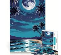 Rompecabezas de 1000 Piezas para Adolescentes Playa Tropical Nocturna con Luna Decoración para armar con precisión Juguete para ejercitar la Mente Juego para Relajarse Regalo Divertido de Navidad