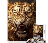 Rompecabezas de 1000 Piezas para Adolescentes poderoso Tigre Dorado decoración del hogar Juguetes Ideas de Regalos para Juegos educativos Entrena tu Cerebro y Tus Manos tamaño 50x75cm