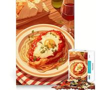 Rompecabezas de 1000 Piezas para Adolescentes Pollo a la parmesana con Espaguetis y Vino Diseño de Corte preciso Ideal para ejercitar la Mente,Relajarse y divertirse Actividad de cumpleaños (38x52cm)