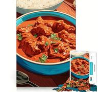 Rompecabezas de 1000 Piezas para Adolescentes Pollo Tikka Masala con arroz,diseño de Corte Fino,Juego de concentración,Regalo para Momentos de Paz,diversión, Ocio (50x75cm)