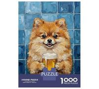 Rompecabezas De 1000 Piezas para Adolescentes Pomeranian Dog with Beer Painting Rompecabezas para Adultos Juguete Decoración De Pared Decoración Cumpleaños, Navidad 38x26cm/1000pcs