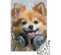 Rompecabezas De 1000 Piezas para Adolescentes Pomeranian Dog with Headphones Rompecabezas para Adultos Juguetes De Bricolaje Difícil Difícil Diversión En El Hogar Actividades, 52x38cm/1000pcs