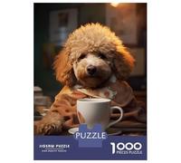 Rompecabezas De 1000 Piezas para Adolescentes Poodle Dog Coffee Animal Rompecabezas para Adultos Juego De Ingenio Decoración 38x26cm/1000pcs