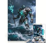 Rompecabezas de 1000 Piezas para Adolescentes: Poseidón cibernético en Mares tempestuosos, Juegos relajantes, desafío difícil, colección de Artistas, Bellas Artes 38x26cm