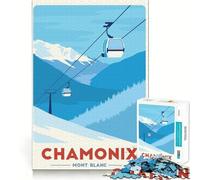 Rompecabezas de 1000 Piezas para Adolescentes Póster de la estación de esquí Chamonix Mont Blanc Juego de Ajuste Actividad para el Cerebro Tiempo de Juego Relajante Actividad de cumpleaños