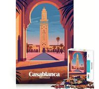 Rompecabezas de 1000 Piezas para Adolescentes Póster de la Mezquita de Casablanca,Arte de Corte Fino,Entrenamiento de concentración,Juego Divertido para Momentos de Tranquilidad