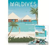 Rompecabezas de 1000 Piezas para Adolescentes,póster de Las Islas Maldivas,Juego de Bordes limpios,Juego de concentración,Regalo,Juego de Juego inactivo,Arte de Pared navideño (50x75cm)
