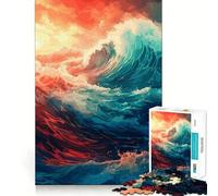 Rompecabezas de 1000 Piezas para Adolescentes Póster de Olas del océano,Corte, diversión lógica,Juguete Divertido,Juego Tranquilo,diversión de cumpleaños (50x75cm)