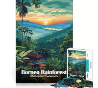 Rompecabezas de 1000 Piezas para Adolescentes Póster de Viaje a la Selva Tropical de Borneo,Arte de Bordes precisos,Juguete de Entrenamiento Cerebral para Momentos acogedores,Exhibición de Arte