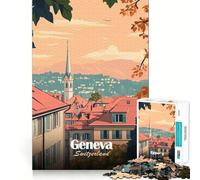 Rompecabezas de 1000 Piezas para Adolescentes Póster de Viaje con Paisaje Urbano de Ginebra,Suiza Arte de Corte preciso Juguete Inteligente para ejercitar Tiempo de Juego Actividad de cumpleaños