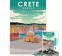 Rompecabezas de 1000 Piezas para Adolescentes póster de Viaje de Creta,Grecia,diseño de Corte Fino,Juego Mental,Regalo,diversión para Pasar el rato,diversión de cumpleaños (38x52cm)