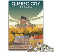 Rompecabezas de 1000 Piezas para Adolescentes, póster de Viaje de la Ciudad de Quebec, con póster a Juego y Hoja de Trivia para Mayores de 14 años (26x38cm)
