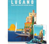 Rompecabezas de 1000 Piezas para Adolescentes,póster de Viaje de Lugano,Arte de Bordes precisos,Juego de Actividades para Mentes Inteligentes,Regalo de cumpleaños (38x26cm)