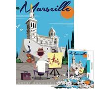 Rompecabezas de 1000 Piezas para Adolescentes Póster de Viaje de Marsella ︰ Notre-Dame De La Garde Juegos educativos Juguete Juego Intelectual Regalo para cumpleaños Aprendizaje Educativo (38x26cm)