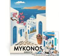 Rompecabezas de 1000 Piezas para Adolescentes póster de Viaje de Mykonos Grecia Juguetes para armar Mejora la Memoria con Piezas de Formas aleatorias Que encajan Perfectamente 38x52cm